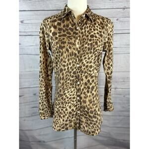 J McLaughlin Leopard Print Blouse Womens XS Cheetah Button Up Long Sleeve